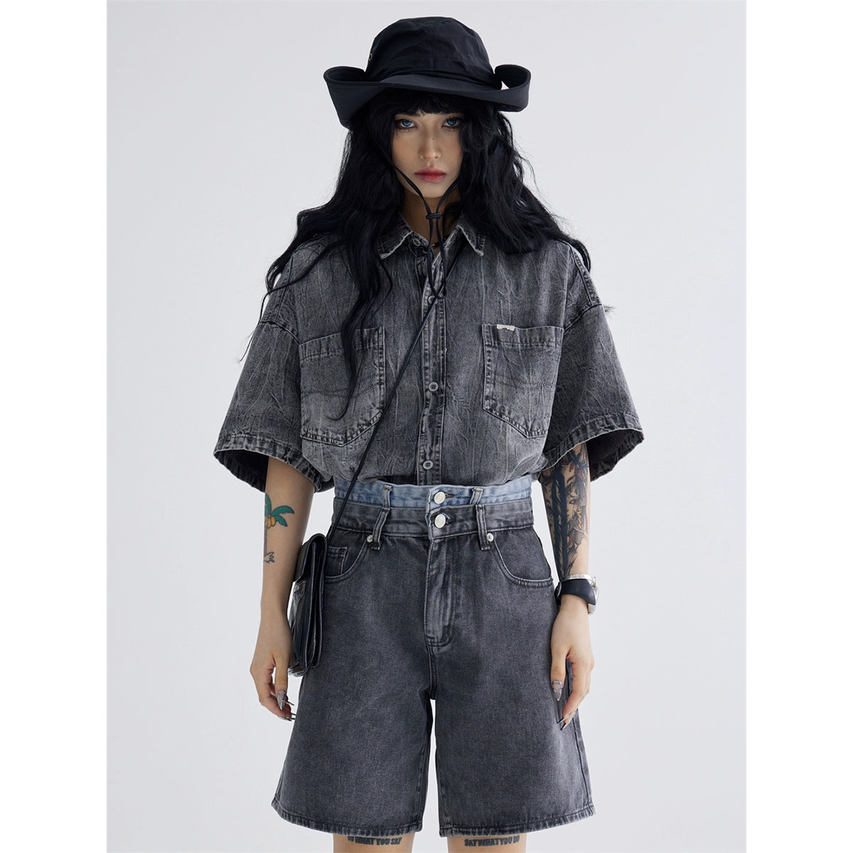 Chemise en jean ajustée de loose décontractée japonaise