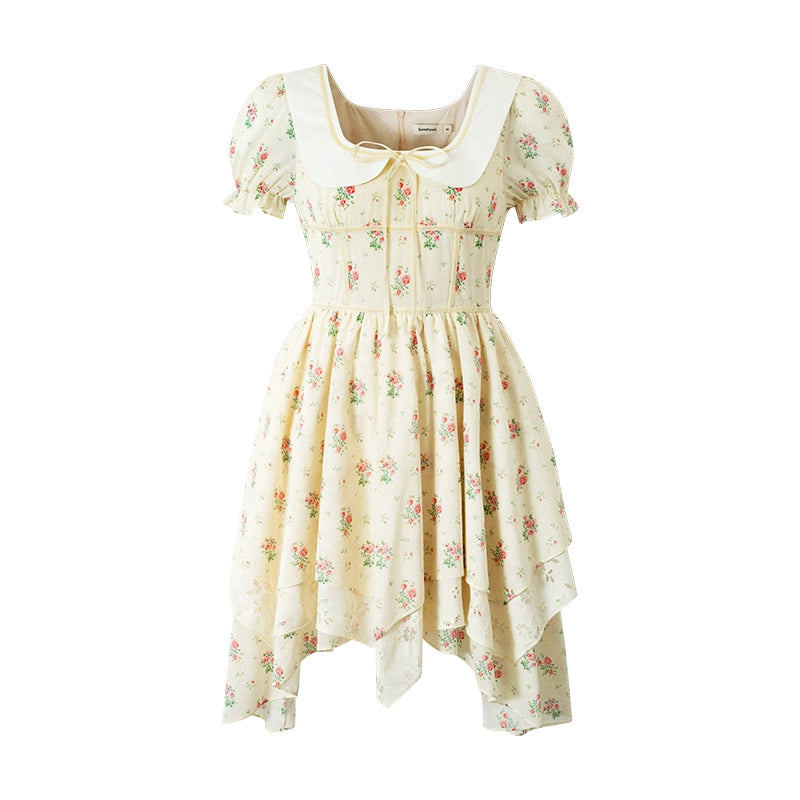 Cream Flower Tea Dress