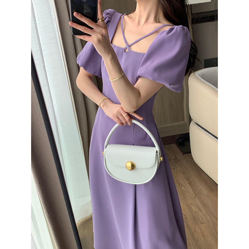 Purple Square Neck Long Skirt