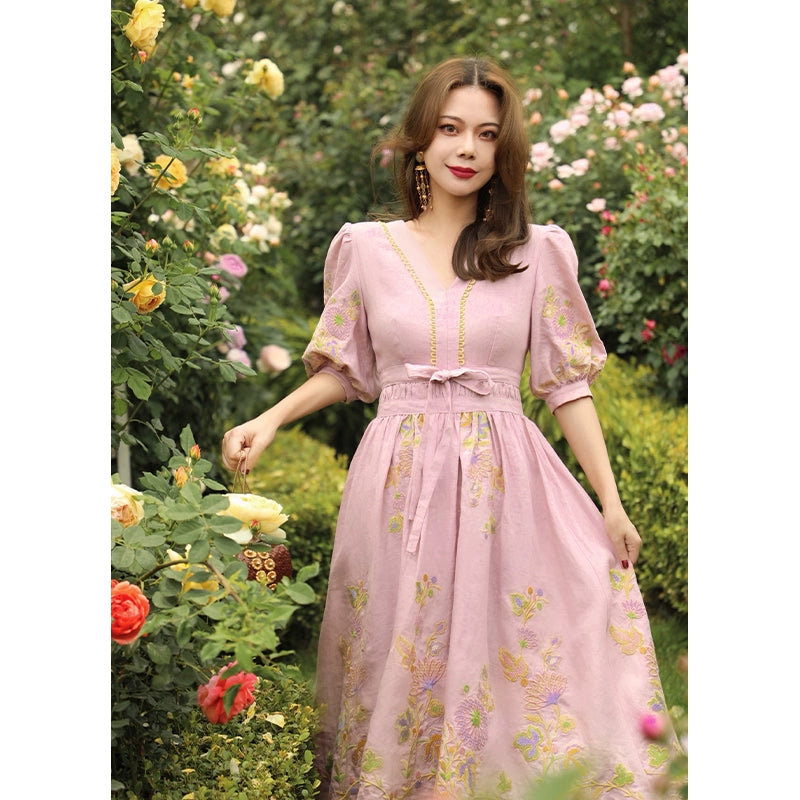 Giovanni Garden Linen Embroidery Dress