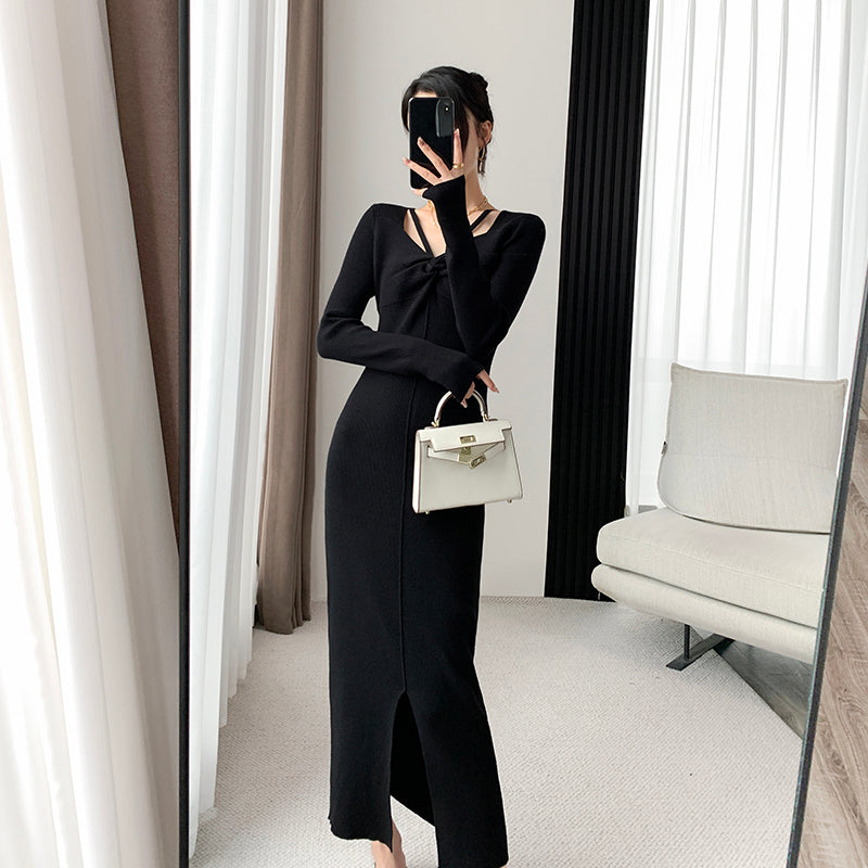 Slim Fit Black Knit Dress