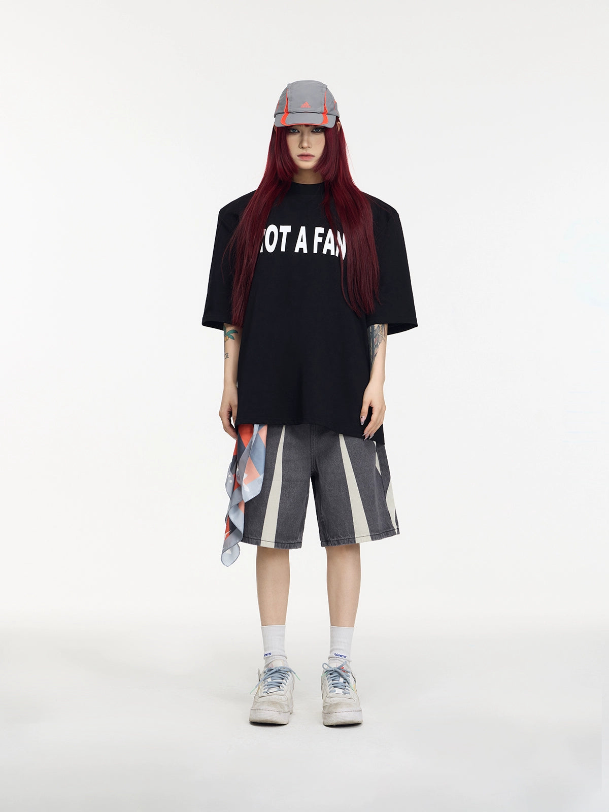 Slogan Letter - Printed Shoulder Pad T-shirt