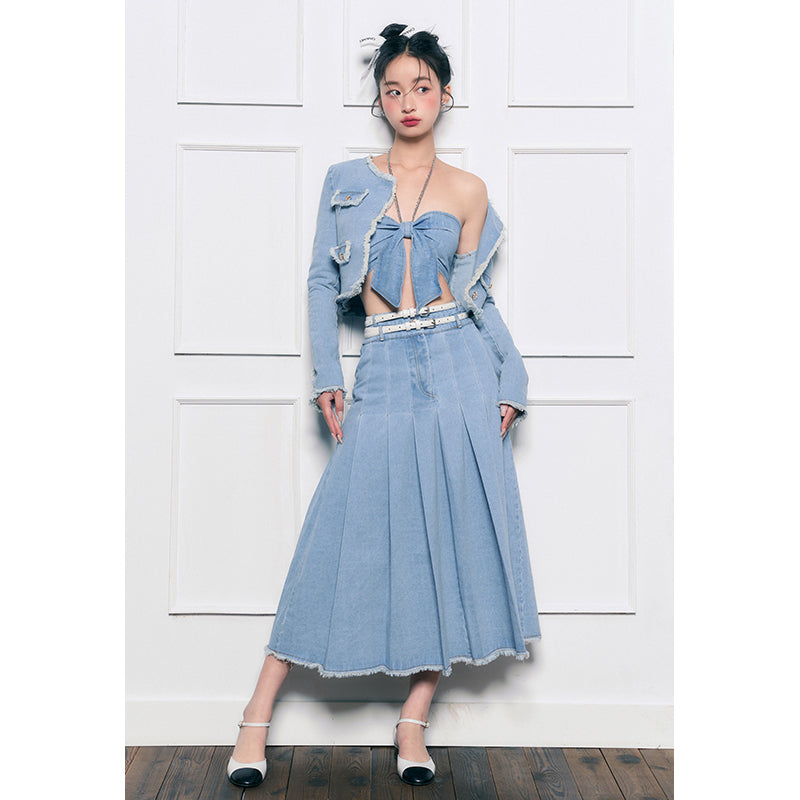 Denim Fur Edge Two-Piece Set