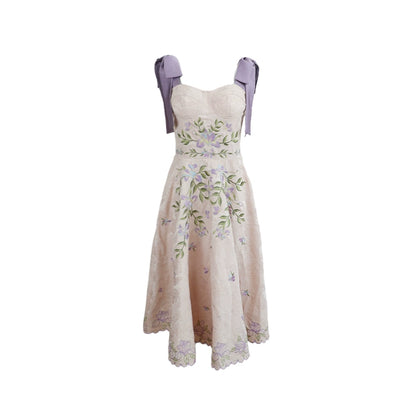 Green Vine & Purple Kite Jacquard Strap Dress