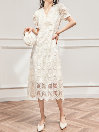 Royal Lace-Collar Summer Dress.