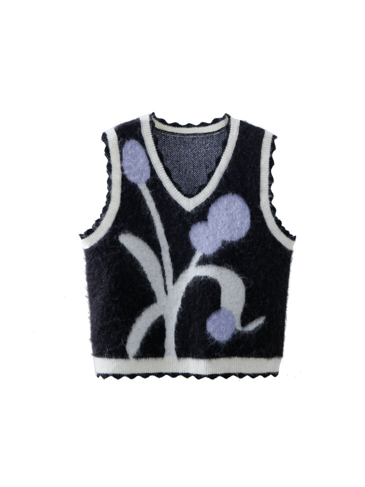 V-Neck Mohair Jacquard Vest Sweater