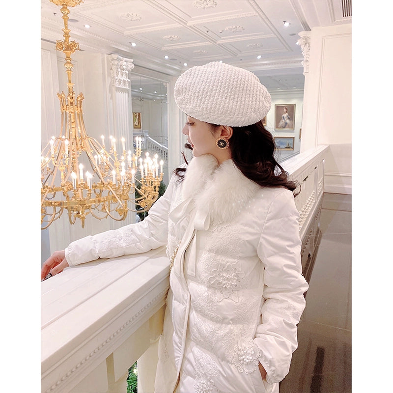 White Lace Embroidery Winter Down Coat