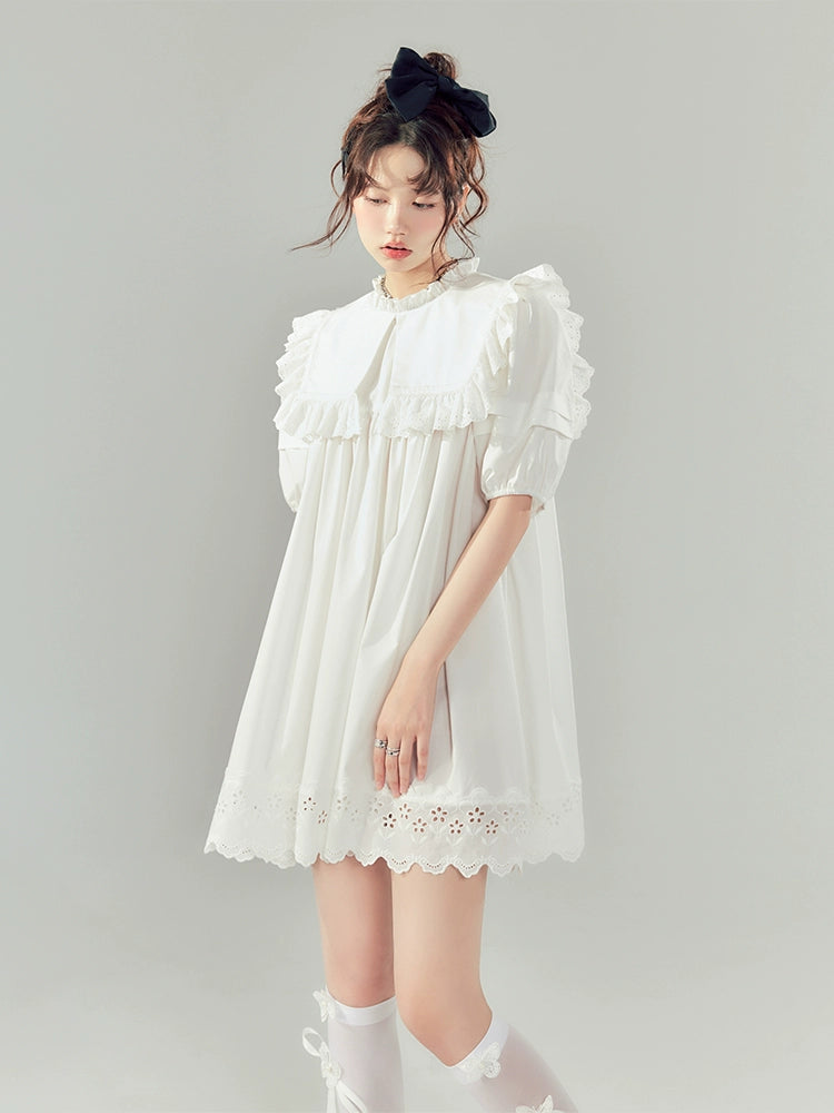 Neckline Bubble Sleeve - Light Luxury Dress