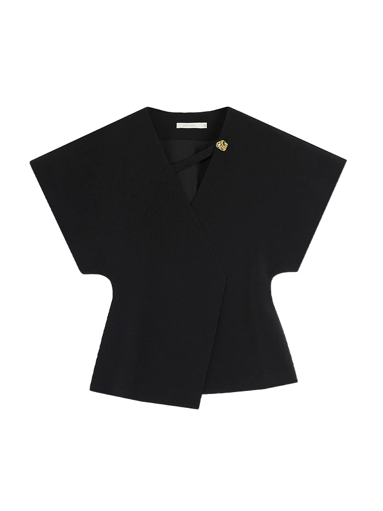 Black V-neck Sleeveless Waist High-End Shirt