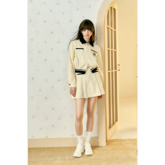 Retro Contrast Jacket Coat Set