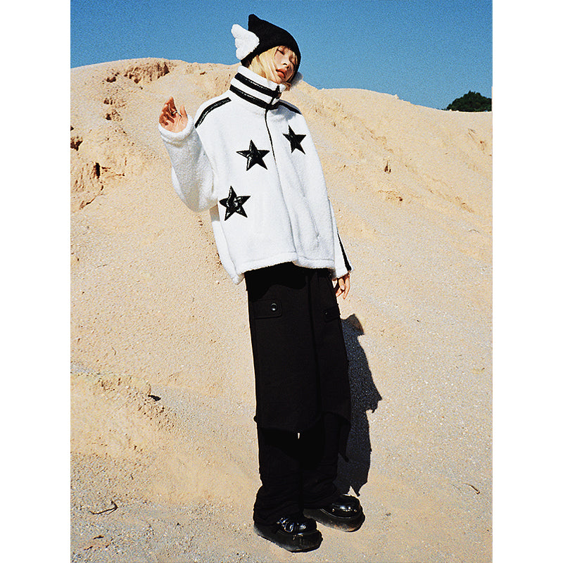 patent leather five pointed star lamb wool jacket