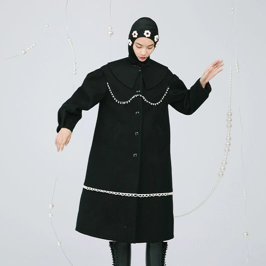 Pearl Lace - Black Bubble Sleeve Coat