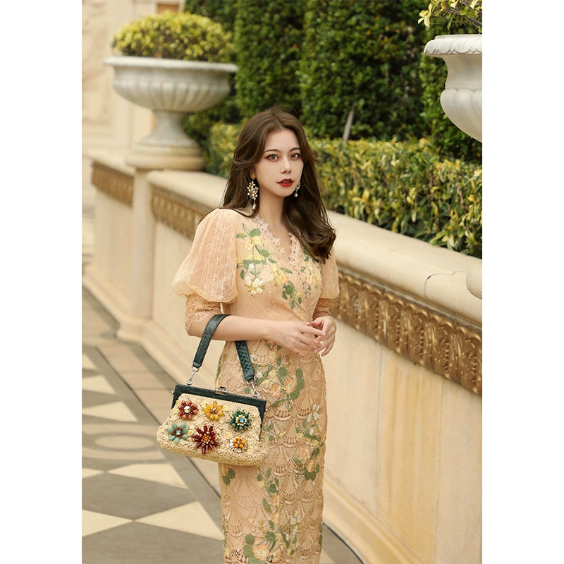 Dreamy Flower Season Lace Full Embroidery Dress