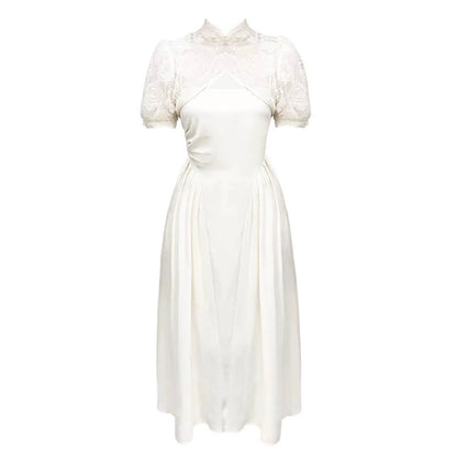 Summer White Cheongsam Pleat Set