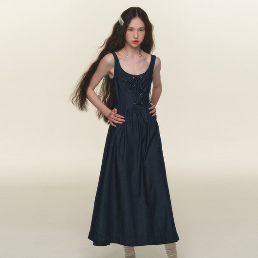 Vintage Lace-up Denim Dress