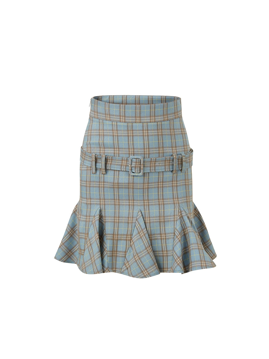 Purity Plaid Skirt - Retro Ruffled Slim Fit