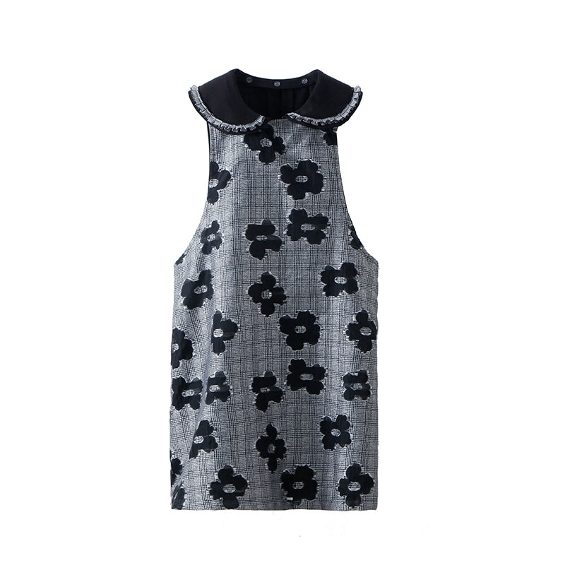 Original niche design petal rain detachable lace collar pleated patchwork vest dress
