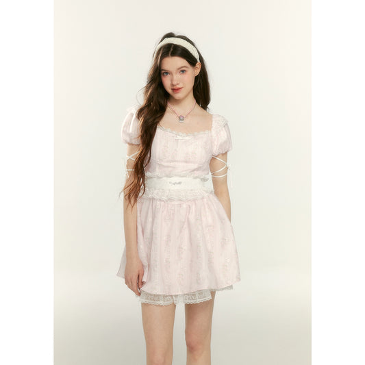 Pink Bubble Sleeve Princess Dress