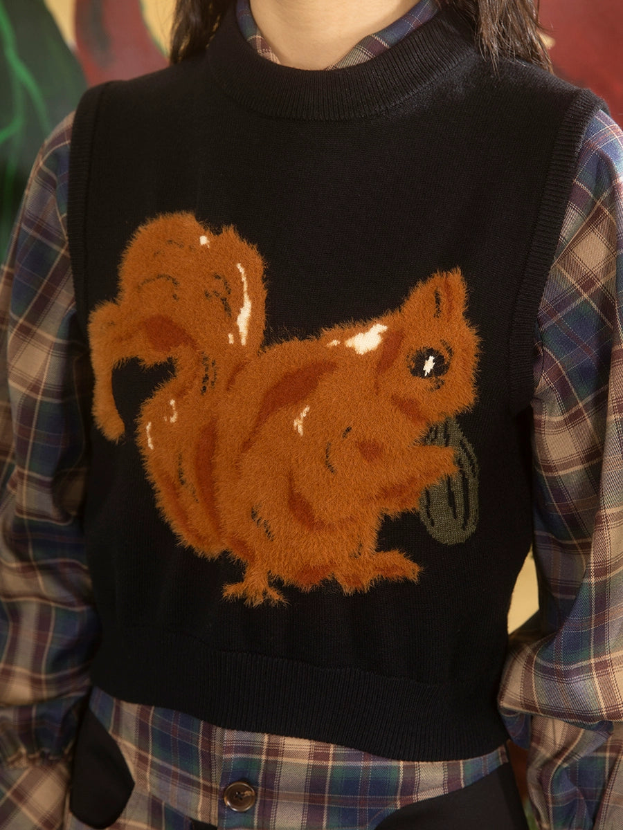 Plush Squirrel Embellished Loose Vest