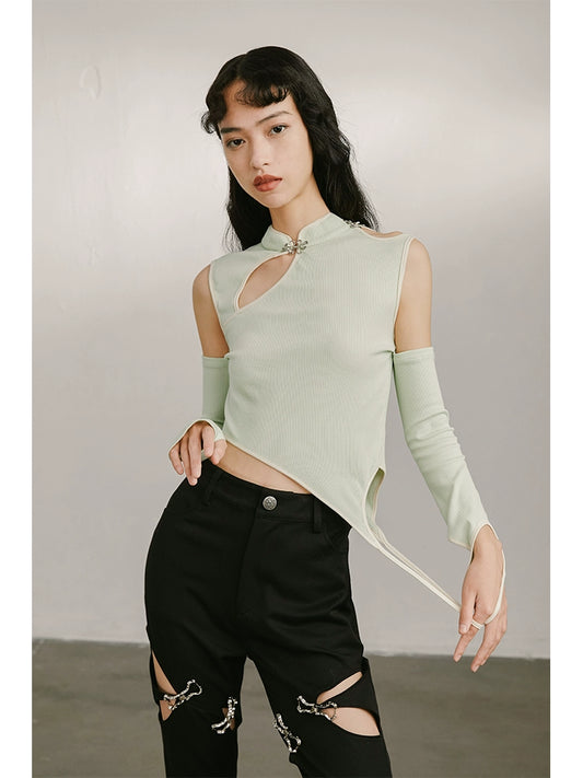 Irregular Hollow Out - Long Sleeved Knitted Top