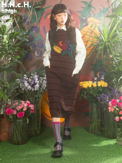 Fruit Combination: Jacquard Knitted Vest Dress