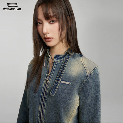 Fashionable Retro Elastic Tight Denim Coat