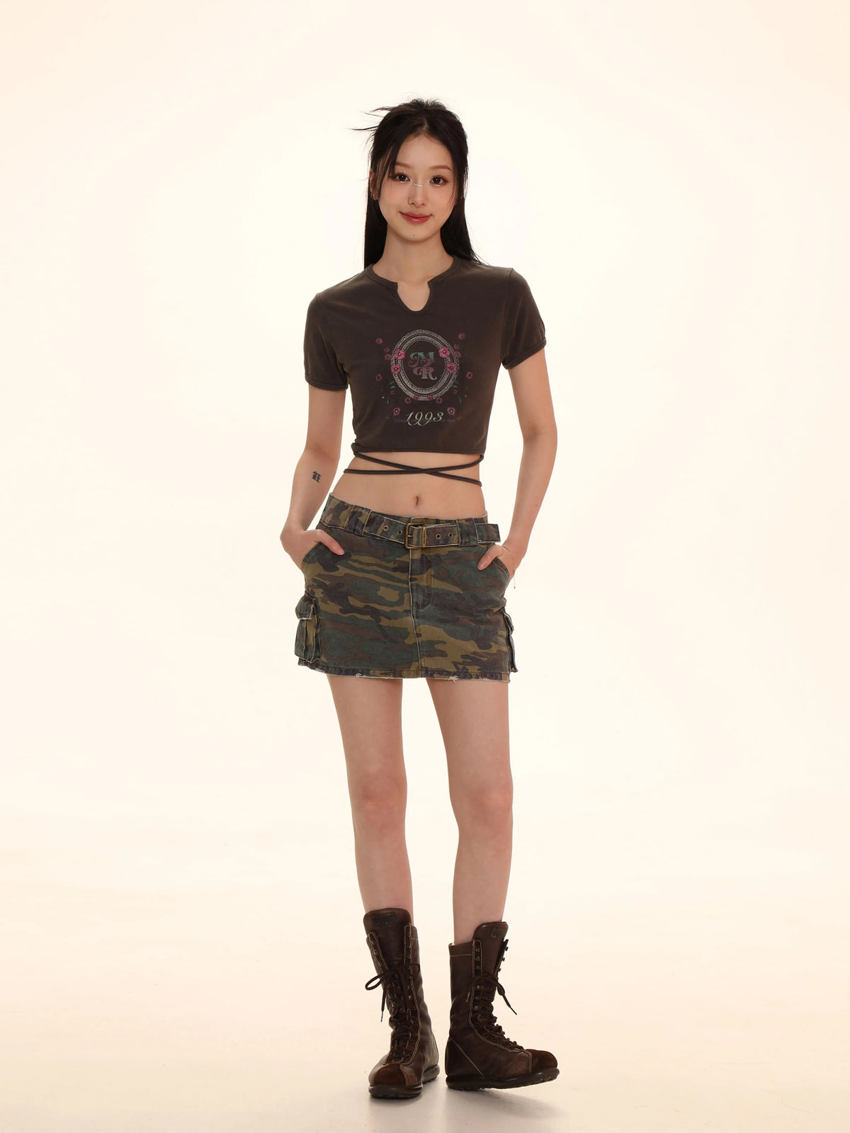 Square Buckle Camouflage Work Dress
