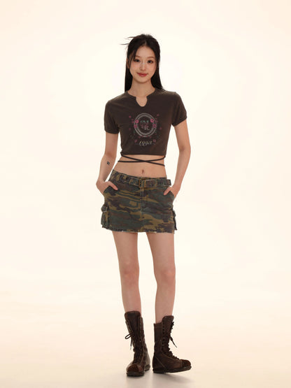 Square Buckle Camouflage Work Dress