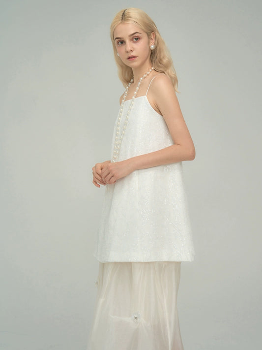 White Sequin Suspender Dress