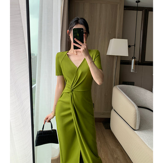 2023 Summer Green V-Neck Dress
