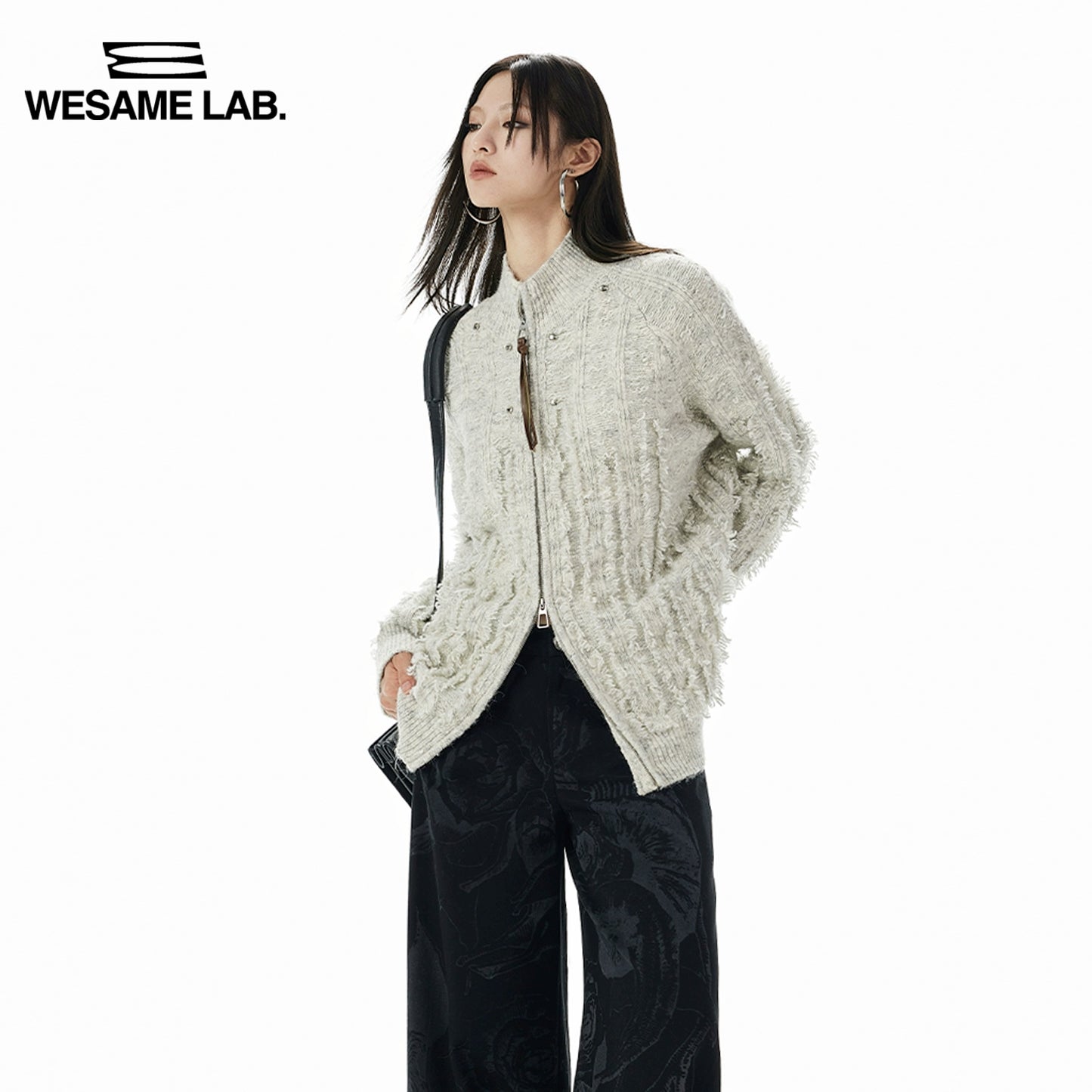 Irregular Tassel Stand Neck Lazy Sweater Cardigan