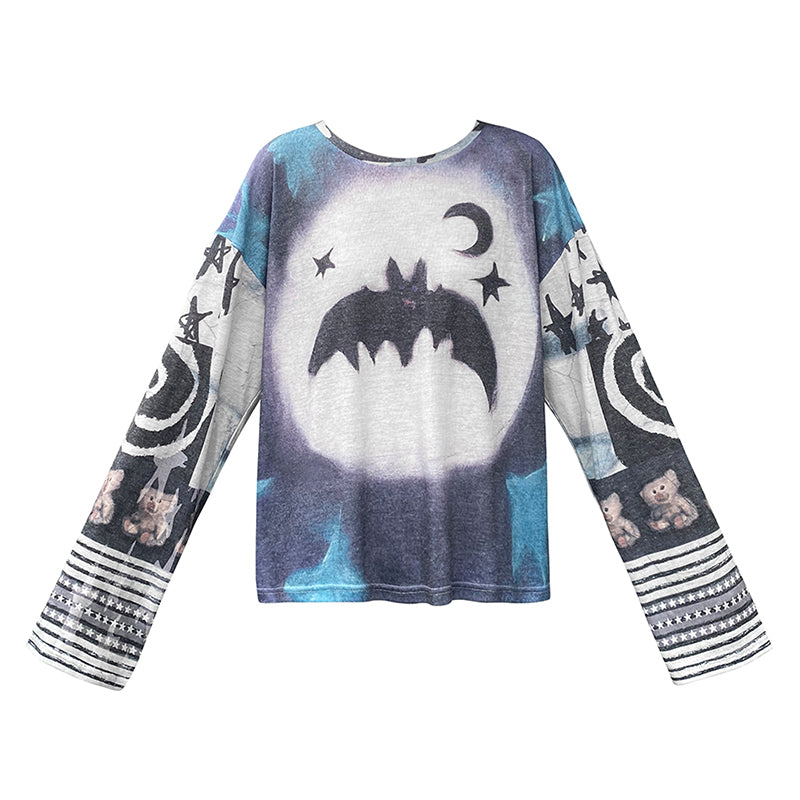 Bat Bear Print Long Sleeve Top