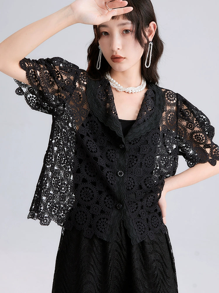 Summer Bubble Sleeve Lace Cardigan