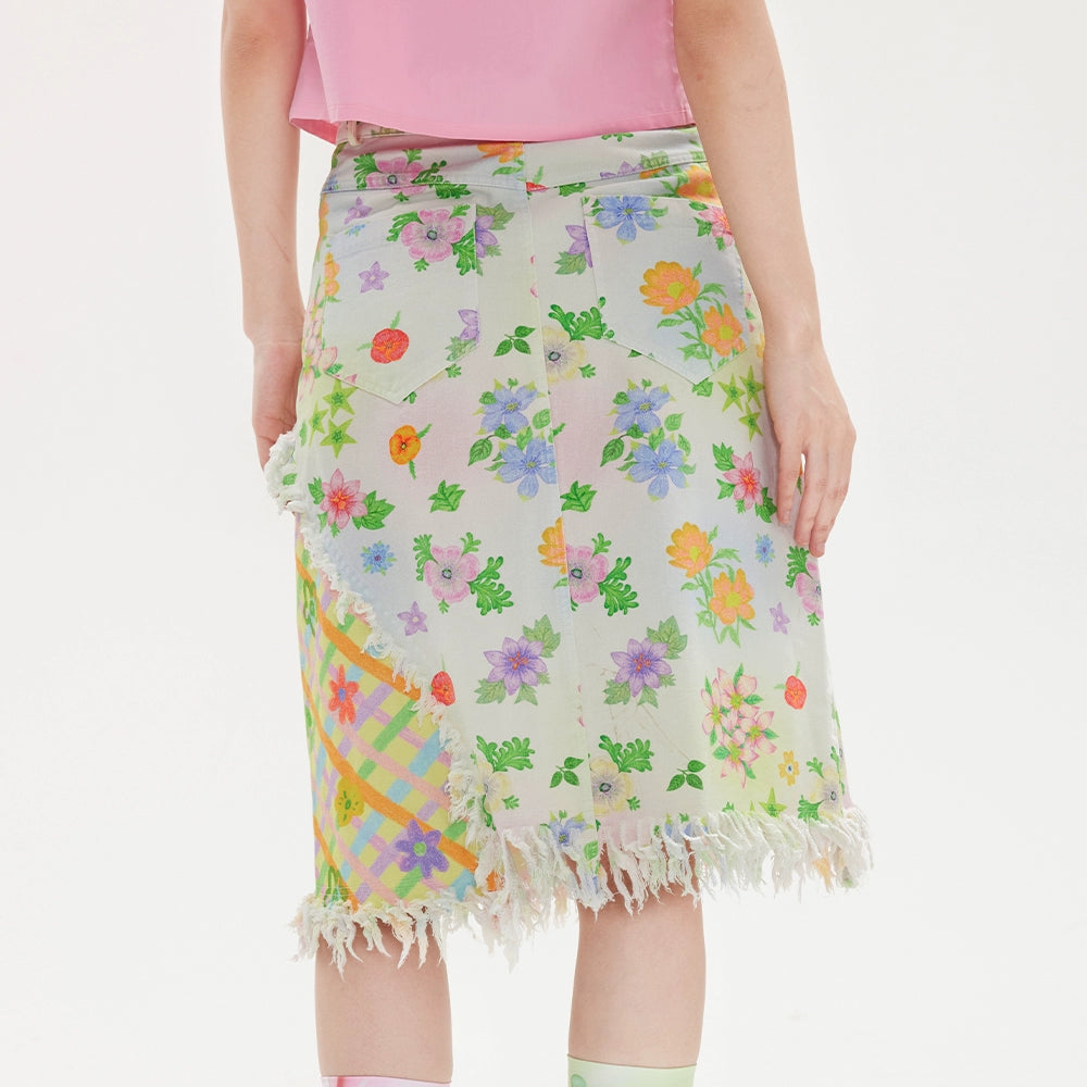 Floral Plaid Cotton Half Skirt