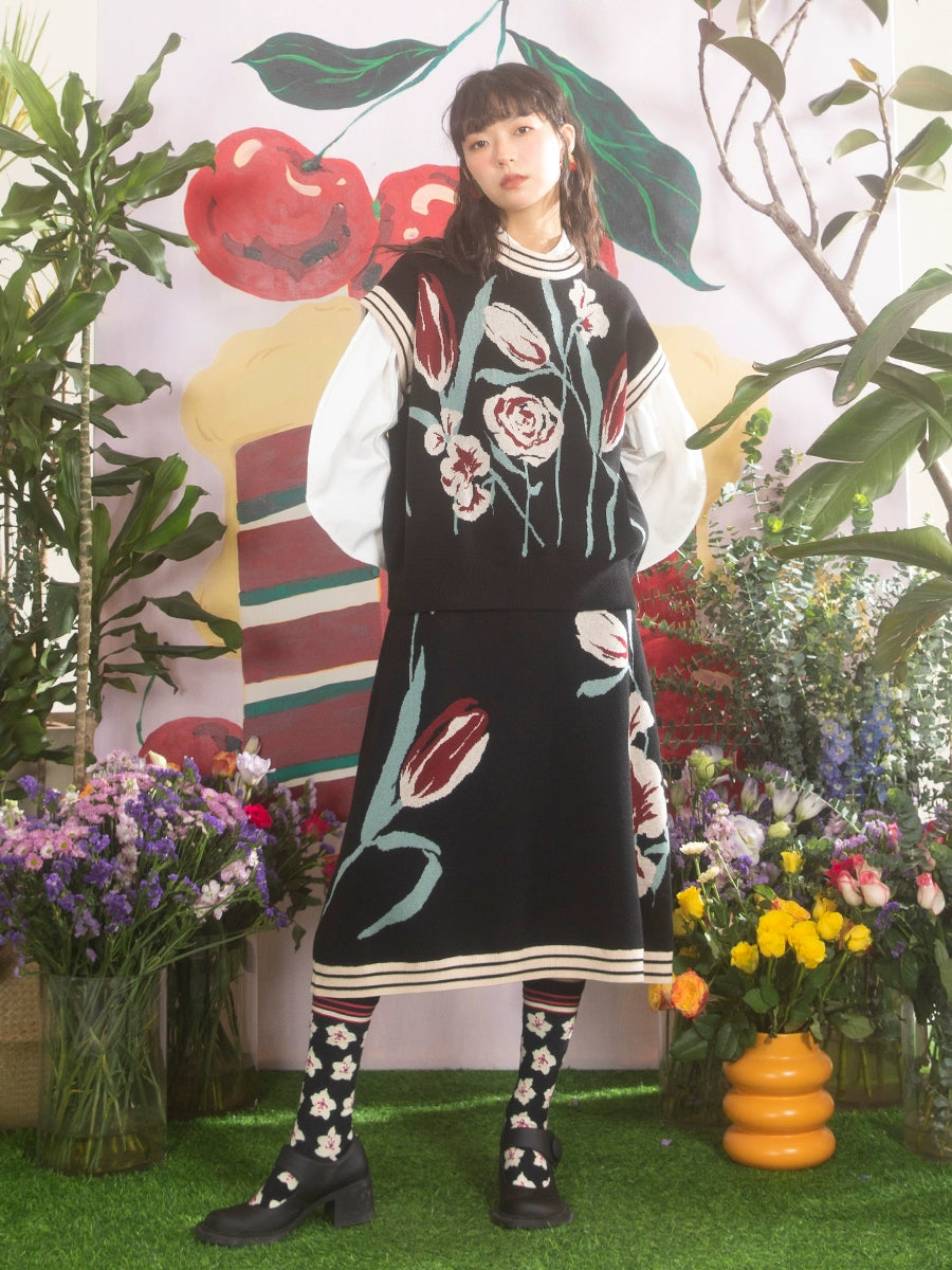Girl's Tulip: Knitted Vest & Skirt Set