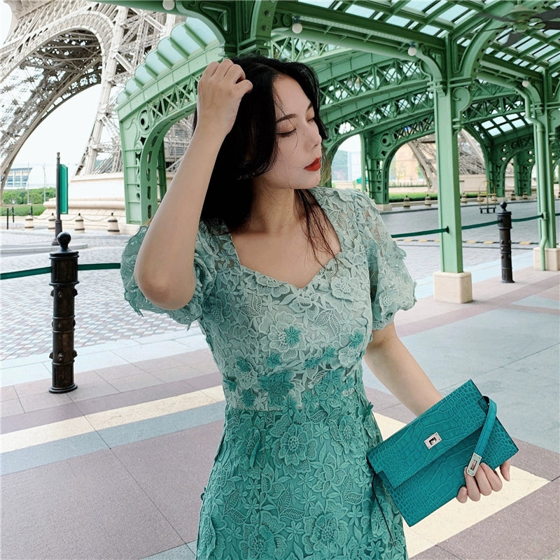 Handmade Gradient Peacock Lace Dress