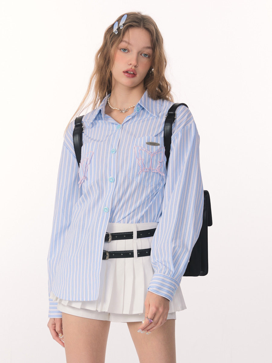 High Grade Butterfly Vertical Stripe Long Sleeve Shirt