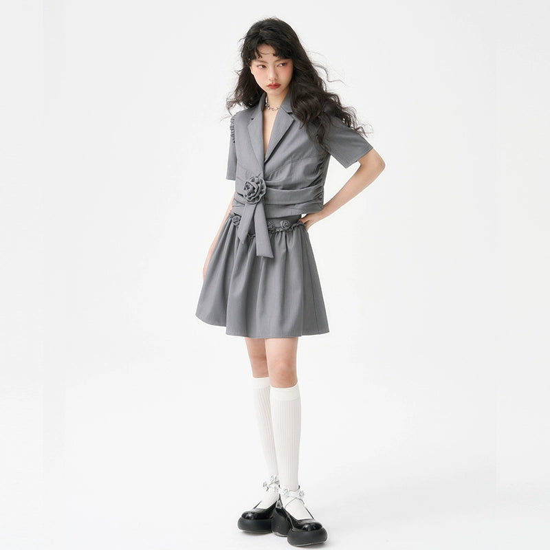 Rose Grey Skirt Suit Set