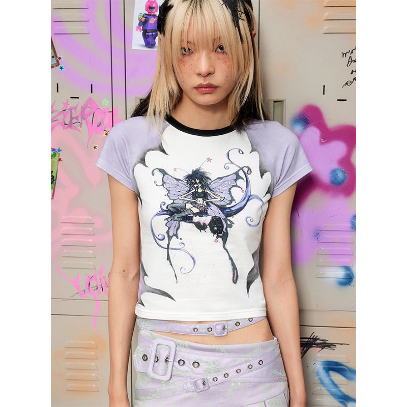 Butterfly Fairy Print Raglan Sleeve T-shirt