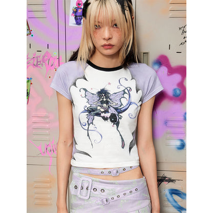 Butterfly Fairy Print Raglan Sleeve T-shirt