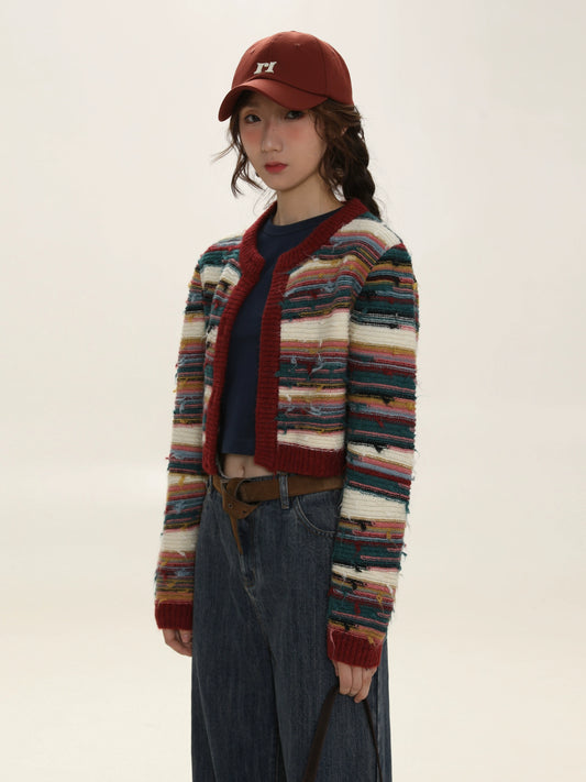 Cardigan in maglia a contrasto a righe