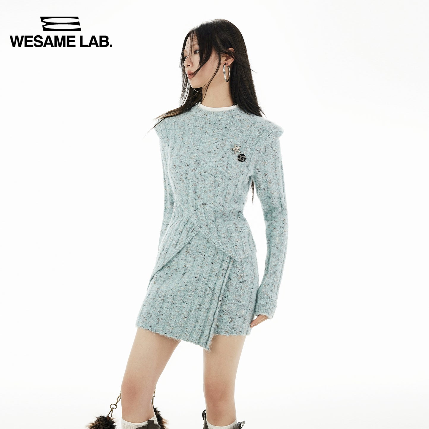 Front Shoulder Irregular Hem Knit Set