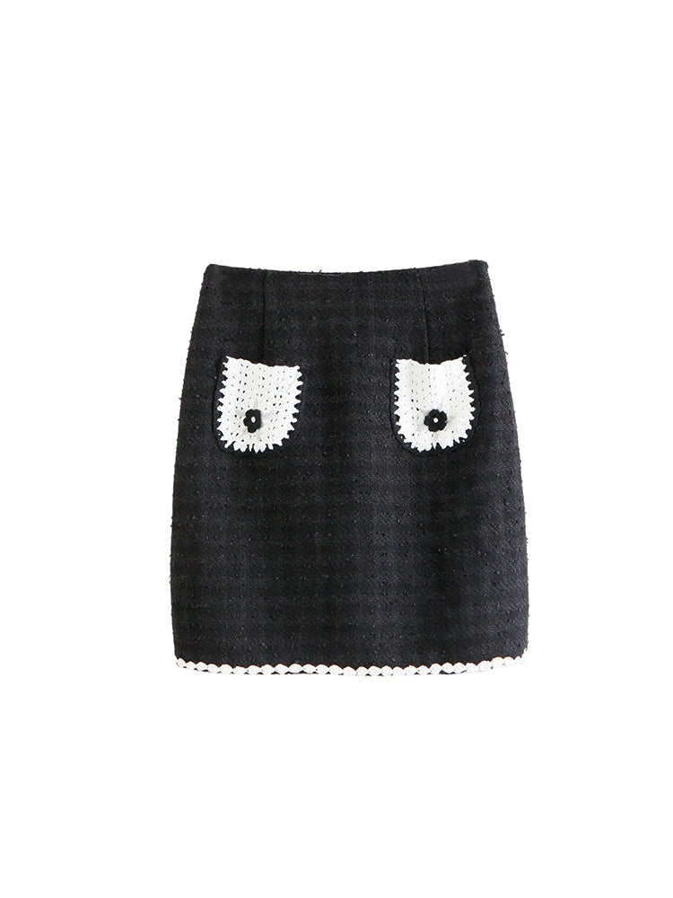 Wu Di Cute, retro, small fragrance style, coarse tweed, short lace skirt