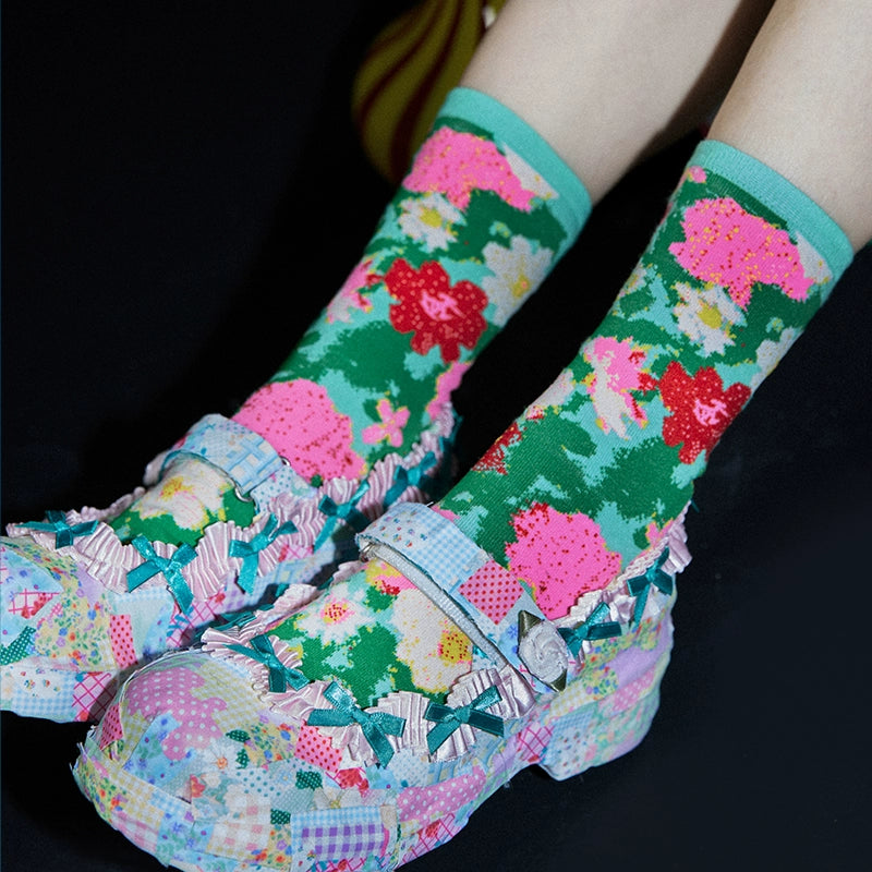Colorful Flower Cotton Socks Set