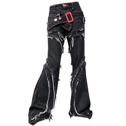 patchwork raw edge contrasting decorative jeans