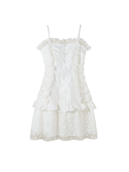 Eden Fairy - White Jacquard Lace Mini Dress