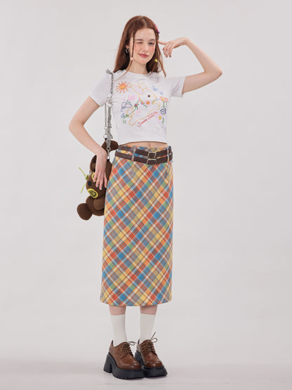 Colorful Plaid Midi Skirt