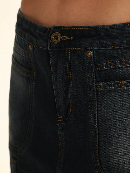Split Cut Waist Design Denim Skirt