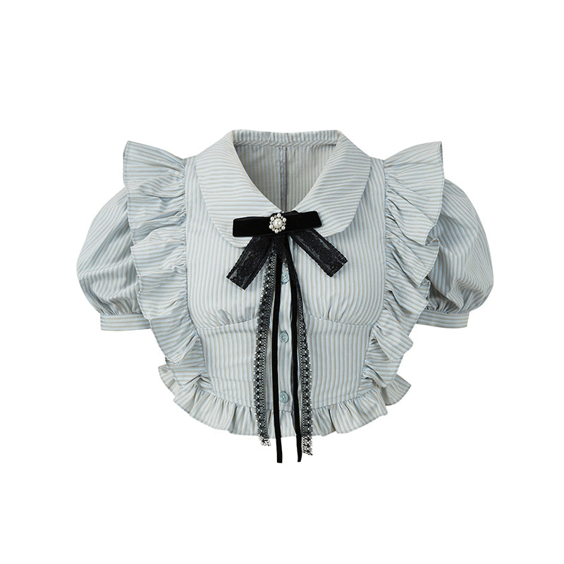 Lake Azure Lace-Bow Stripe Shirt - French Blue