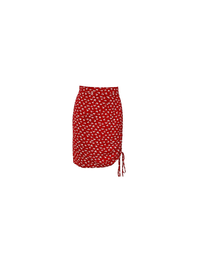 Red Flower Wrap Hip Skirt